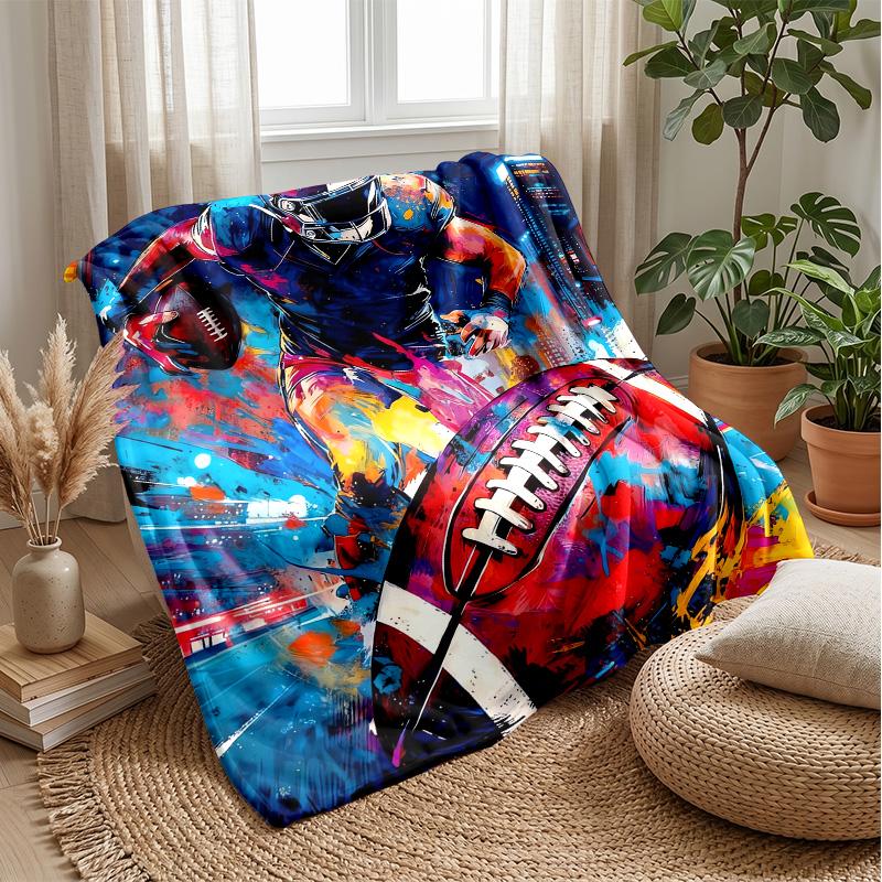 American Football Action Blanket Personalized Name Flannel Blanket Soft Cozy Plush Throw for Sofa Bed Lightweight Home Decor