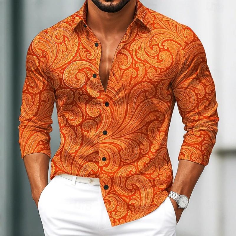 Men's Blue Blue Three Dimensional Hexagonal Geometric Printed Long Sleeve Shirt Modern Gradient Line Collar Business Casual Top
