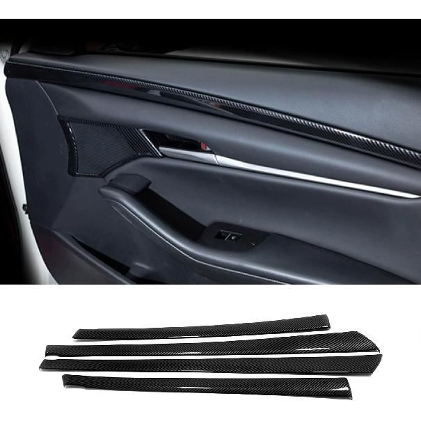 Car Accessories Fit for 2019 2020 2021 2022 2023 2024 2025 Mazda 3 Axela Inner Side Door Panel Strip Cover Trim (Carbon Fiber Style) ABS 4 PCS
