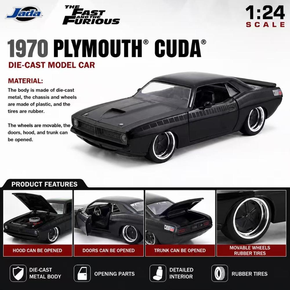 1:24 Letty's Plymouth Barracuda Fast & Furious 7 Diecast Model Car, Black American Muscle Collectible