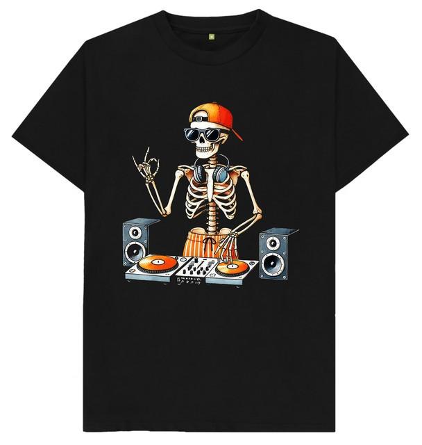 Skeleton DJ Turntable Party Music Festival Funny T Shirt S