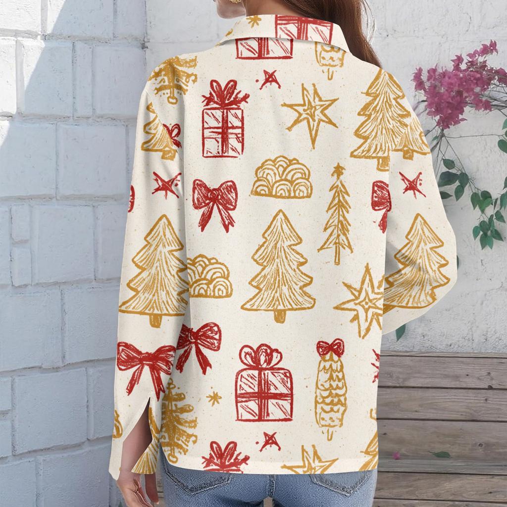 Women's Casual Christmas Print Long Sleeve Cardigan Top for Holiday Festive Wear