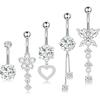 Surgical Stainless Steel Dangle Belly Button Rings for Women Belly Ring Dangling Piercing Jewelry with Heart Flower Butterfly Silver Gold Tone