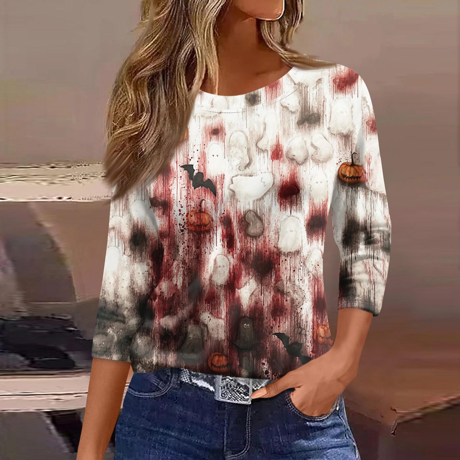 

Женская модная повседневная свободная футболка с круглым вырезом и рукавами 3/4 с принтом, женский топ S