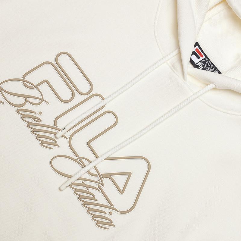 FILA Original Hooded Letter Striped College Pullover Long Sleeve Sweatshirt Women sweatshirt Cloud-Mushroom-White F11W519207FWT