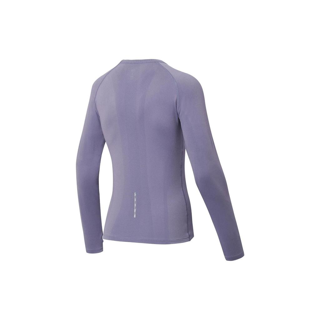 Li Ning Running Series Solid Color Logo Print Round Neck Long Sleeve T-Shirt Women Tops Purple ATLS078-2