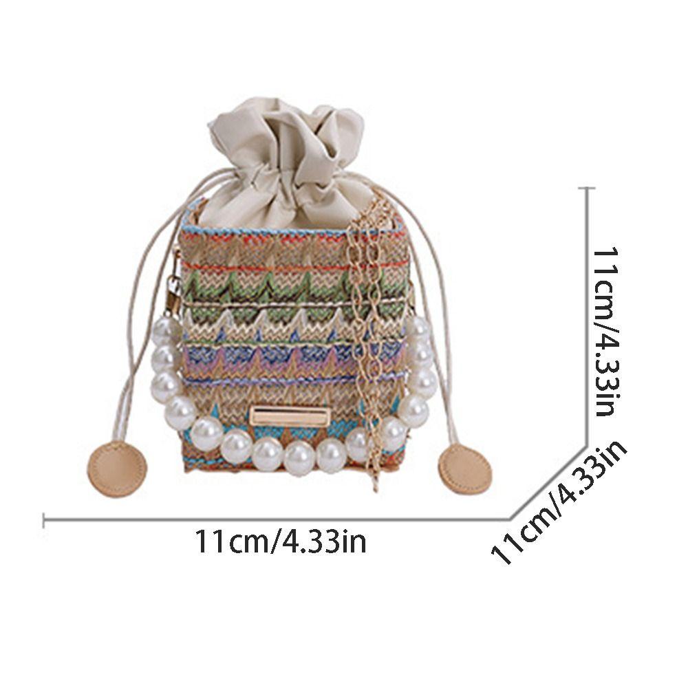 Bohemian Straw Shoulder Bag Elegant Women's Crossbody Bag Evening Purse Pearls Straw Handbag  Beach