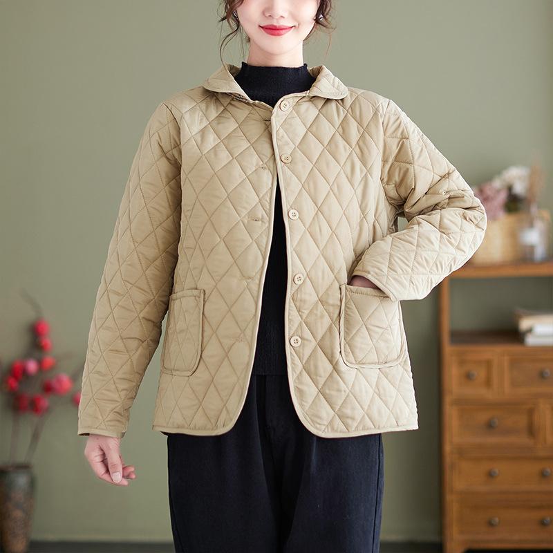 Damen ort Gesteppte Daunen Baumwolle Jacke Leicht id Muster Faionable Retro Sle für Mittelalte Und ly Mütter