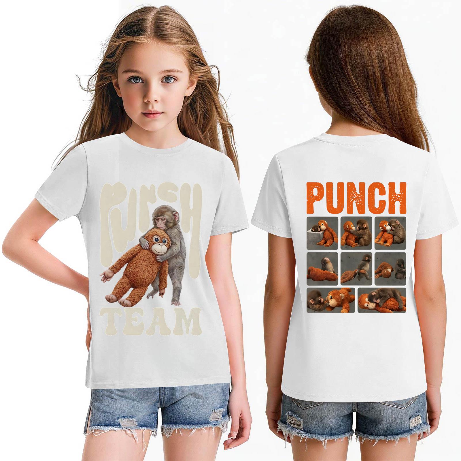 

Girls Crew Neck Casual Short Sleeve T Shirt with Monkey Graphic Print Lightweight Cotton Top for Everyday Wear 140 білий