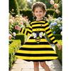 Girls' 3D Striped Bee Dress Long Sleeve Summer Spring Vacation Daily Holiday Princess Beautiful Sweet Kids 4-12 Years Casual Dress A Line Dress