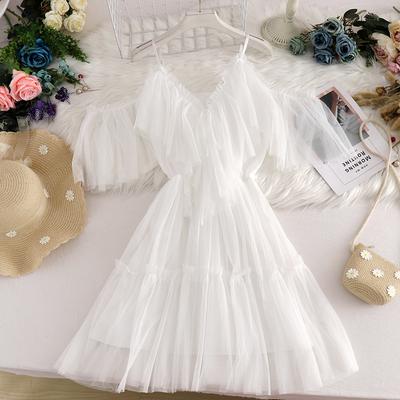 Women's Fashion Summer Spring Solid Color Print Short Sleeve V-Neck High Waist Casual Dresses