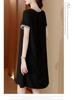Elegant Plus Size Silk Midi Dress – Short Sleeve Round Neck for Stylish Mothers