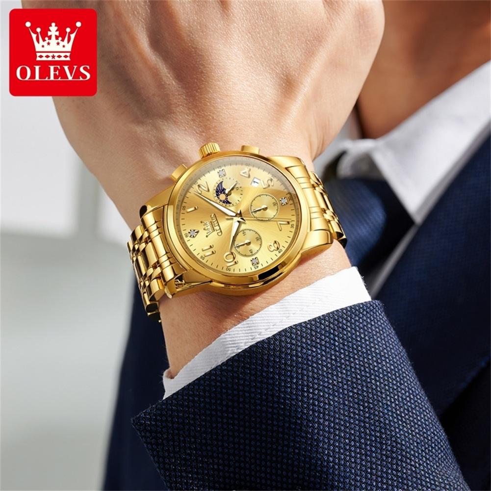 Multifunktions-Quarzuhr für Herren Edelstahl Wasserdicht Leuchtend Chronograph Mondphase Herrenuhr Neu