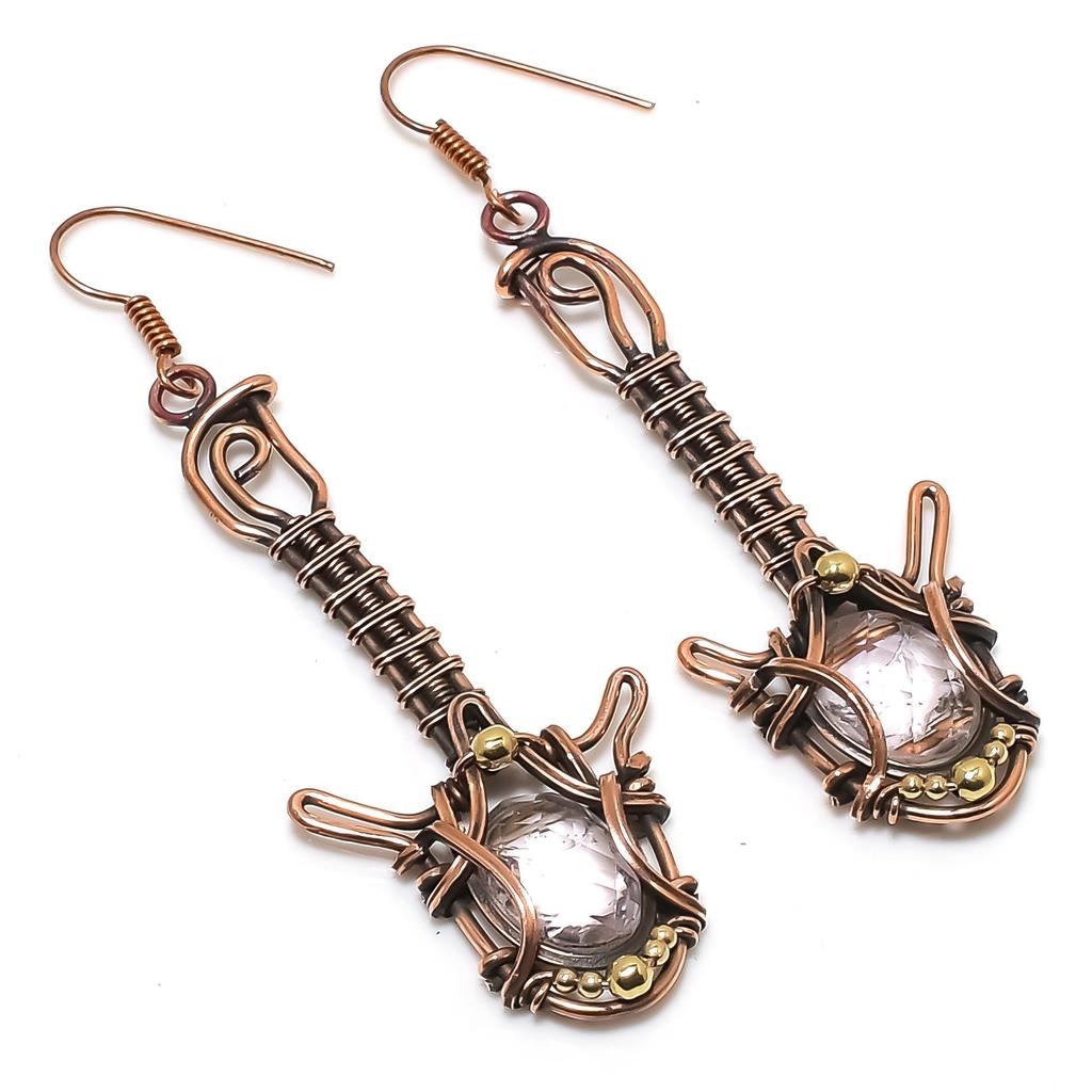 Pink Kunzite Earrings Gemstone Jewelry, 999 Copper Wire Wrapped Earrings, Handmade Jewelry Birthstone Earrings, Gift For Him