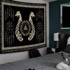 Viking Dragon Tapestry, Ancient Rune Dragon Totem Norse Mythology Wall Art Tapestries, Black White Mystical Geometric Norse