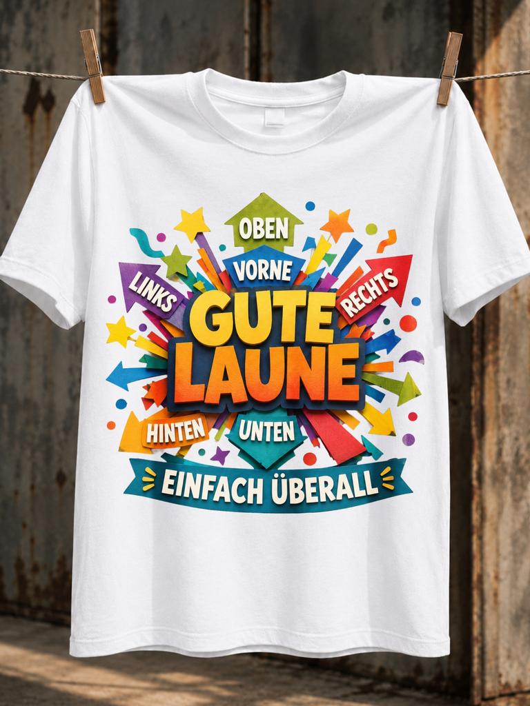 Gute Laune Stacked Direction Signs Splash Colors Oben Vorne Rechts Links Hinten Unten Gerunisex Happy Unisex All TShirt