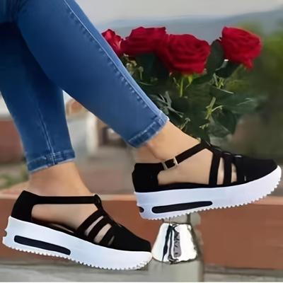 Sapatos femininos casuais com sola grossa e aumento de altura, sandálias Baotou Hollow Out