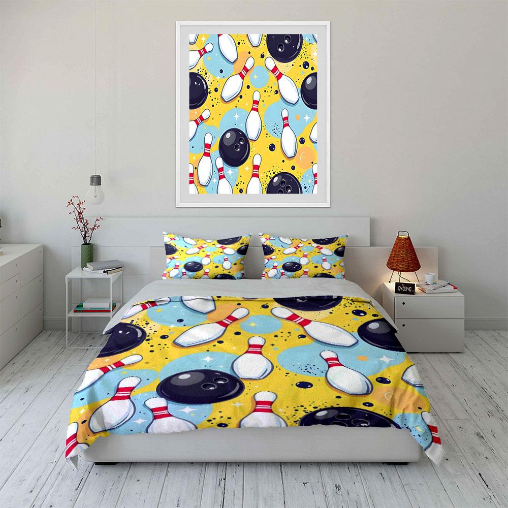 "Bowling Set for Fun Games" kid's and adults' bedroom decor, Exquisite three-piece bedding set gift