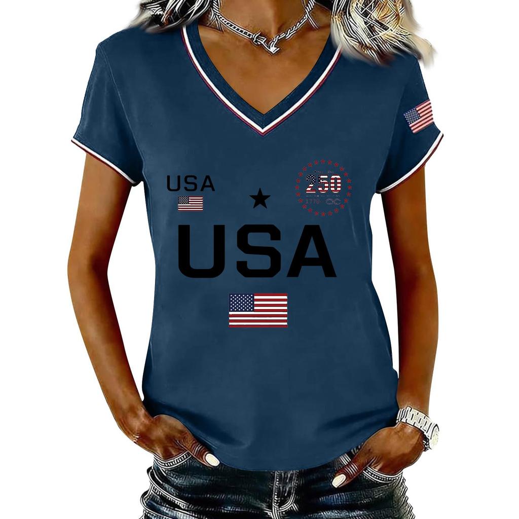 Womens Long Sleeve Tops Long Sleeve Shirts for Women Long Sleeve T Shirt Women Long Sleeve Tops for Women USA Print V Neck Casual