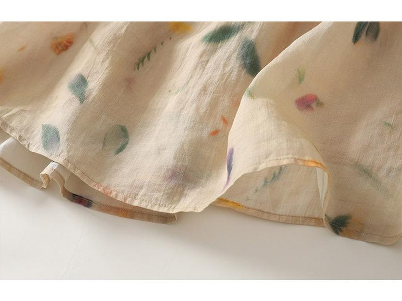 Rochie Midi Imprimată cu Decolteu în V din Bumbac și In - Stil Casual, Larg și Subțietor, Colecția Primăvară/Vară 2025