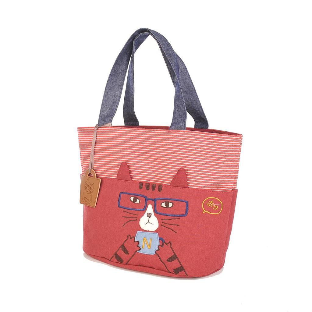 Nekomaruke Basket Tote Bag Red