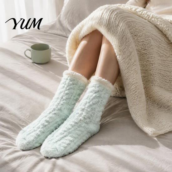 Warm Winter Gift for Women Thickened Plush Socks Women, Soft Coral Fleece Slipper with Loose Circulation Towel Bottom Cushioning, Thermal Floor Autumn