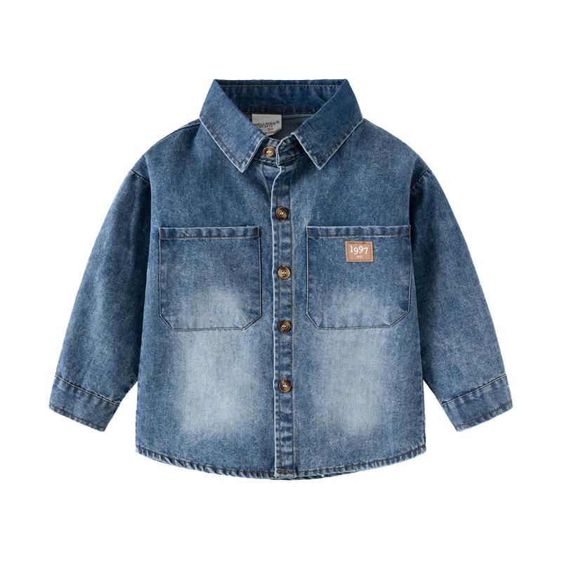 Boys Washed Denim Shirt Jacket Cotton Soft Casual Long Sleeve Spring Outerwear Fashion Clothing for Toddler and Kids