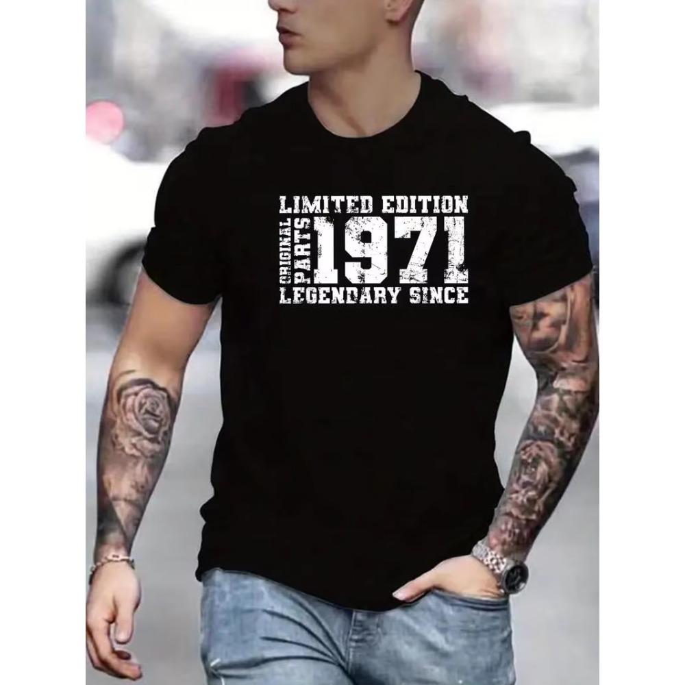 " LIMITED 1971 EDITION" Letters Print Casual Crew Neck Short Sleeve Tops For Men, Quick-drying Comfy Casual Summer T-Shirt