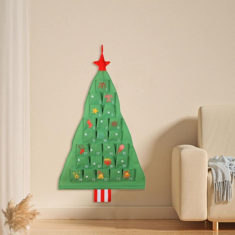 24 Pocket Christmas Tree Storage Organiser Cotton Linen Fabric Holiday Decoration Hanging Bag For Home School Event