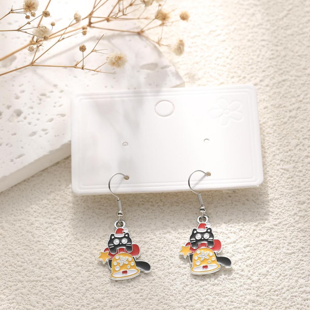 European & American Cartoon Rhinestone Christmas Earrings – High-End Asymmetrical Festive Jewelry for Women