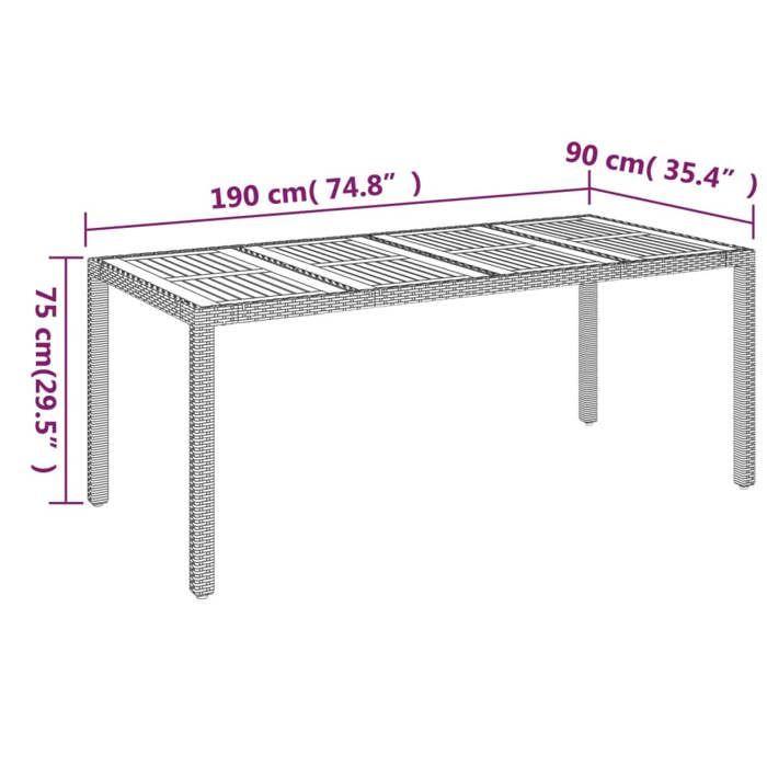 VidaXL Garden Table Wood Top Grey 190x90x75 Cm Woven Resin, Garden Furniture, Outdoor Furniture, Table, Table 319906