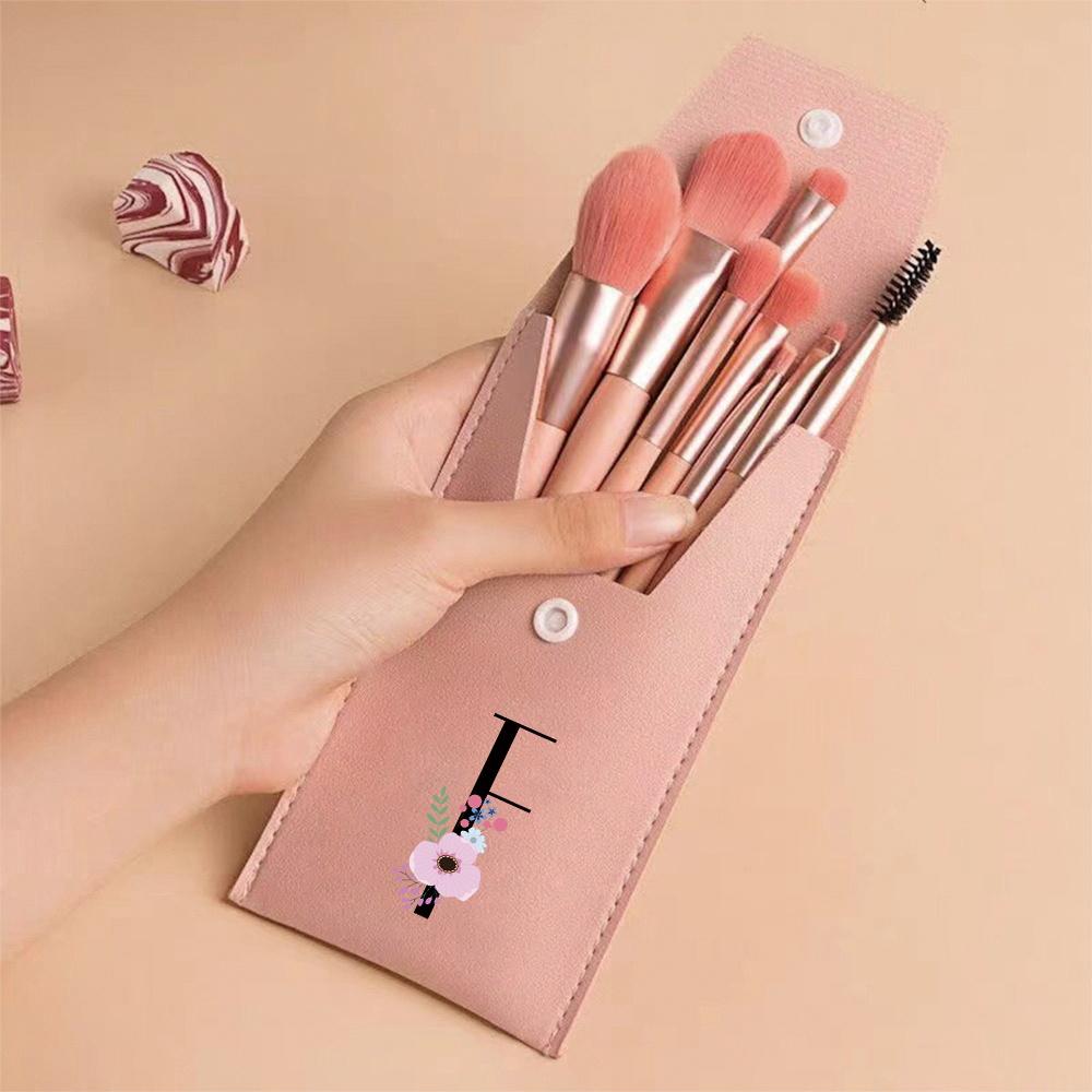 Pink Makeup Brushes Set Soft Synthetic Hair Portable Powder Eyeshadow Brushes For Daily Use Flower And Black Pattern