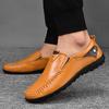 Man Shoes Genuine Leather Men Casual Shoes Brand 2025 Mens Breathable Slip on Black Driving Shoes Plus Size 47 Carving
