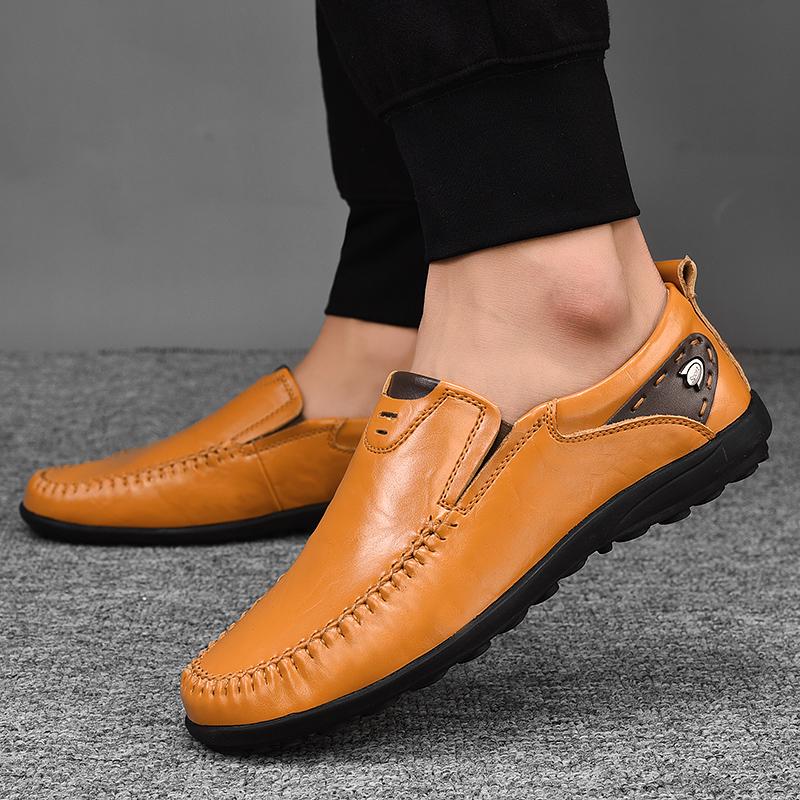 Man Shoes Genuine Leather Men Casual Shoes Brand 2025 Mens Breathable Slip on Black Driving Shoes Plus Size 47 Carving
