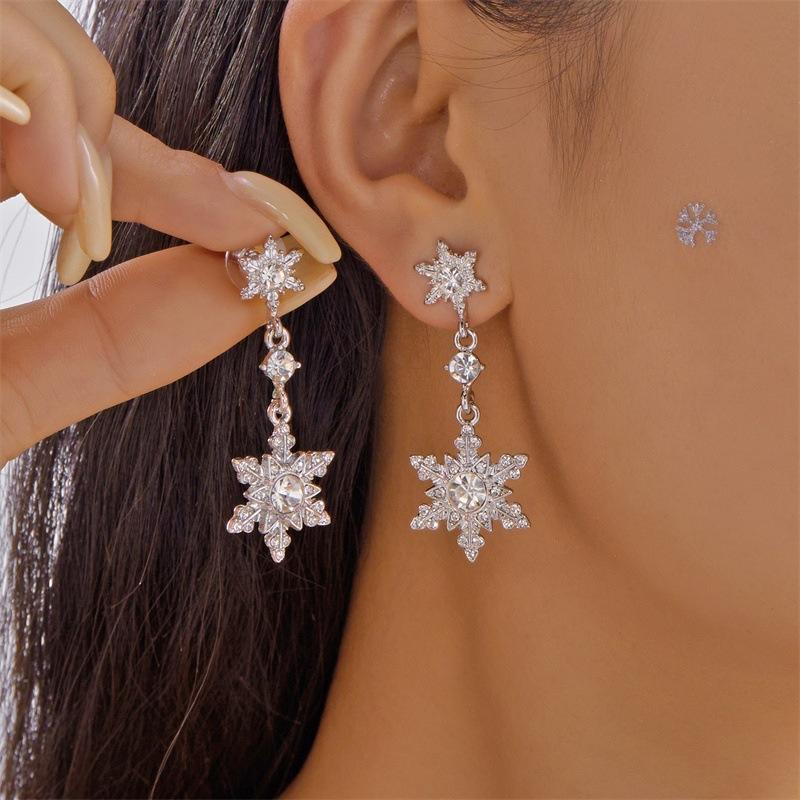 Glamorous Sparkling Snowflake Stud Earrings with Crystal Zircon Pearl Dangle; Ideal Long Tassel Earring Christmas Gifts