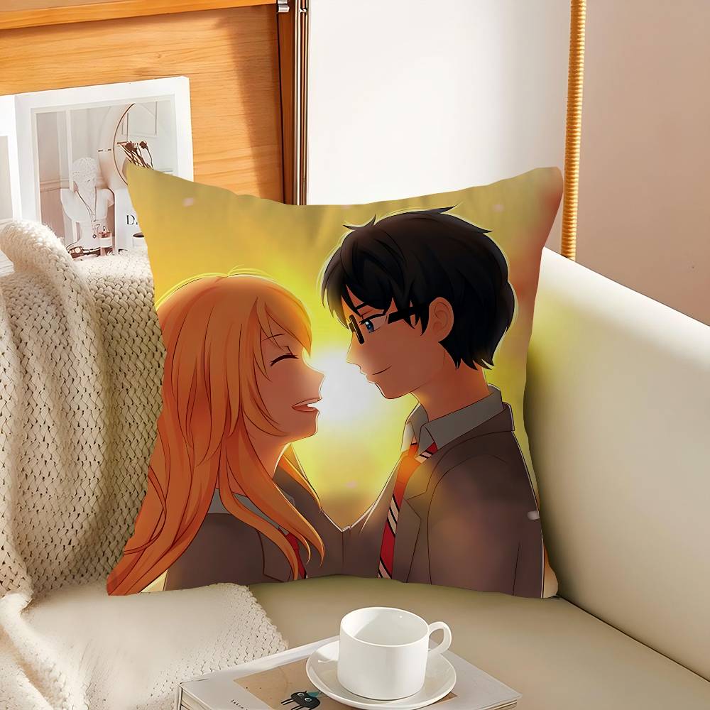 

Anime Y-Your L-Lie In A-April Pillow Covers Cartoon Sofa Decorative Home Double-sided Printing Short Plush Cute Cushion Cover 12x12Inch