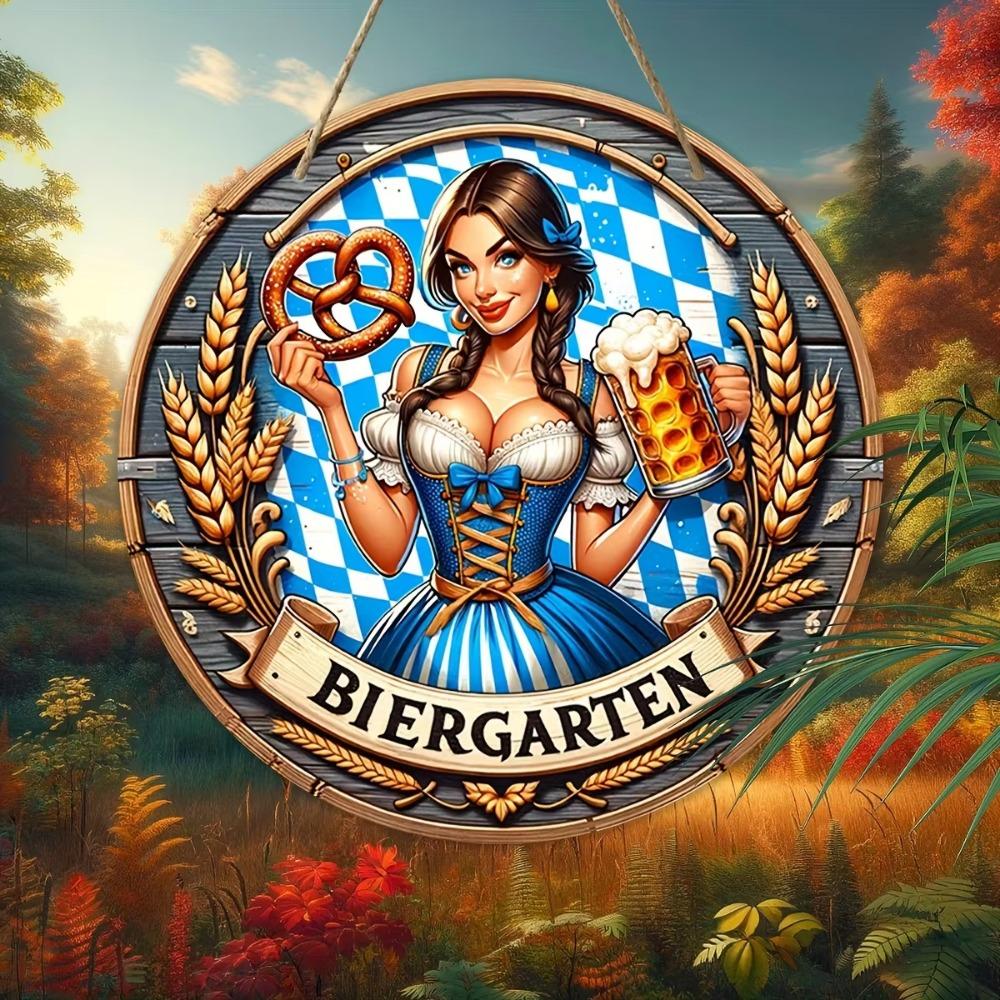 Oktoberfest-Inspired Sign , Vintage Beer & Pretzel Wreath Centerpiece, Perfect for Man Cave, Garage Decor, and Unique Gift Idea