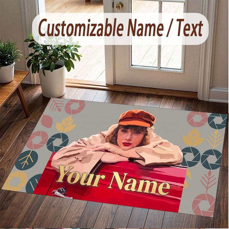 Custom Name Crystal Velvet Rug,Taylor Swift Comfortable Anti Slip Floor Mat For Room Decoration