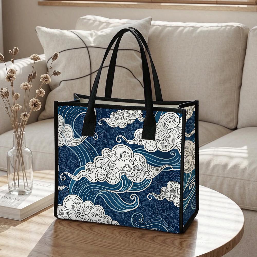 Vintage Cloud Pattern Tote Bag Large Capacity Daily Casual Shoulder Handbag For Shopping Travel Outdoor Use