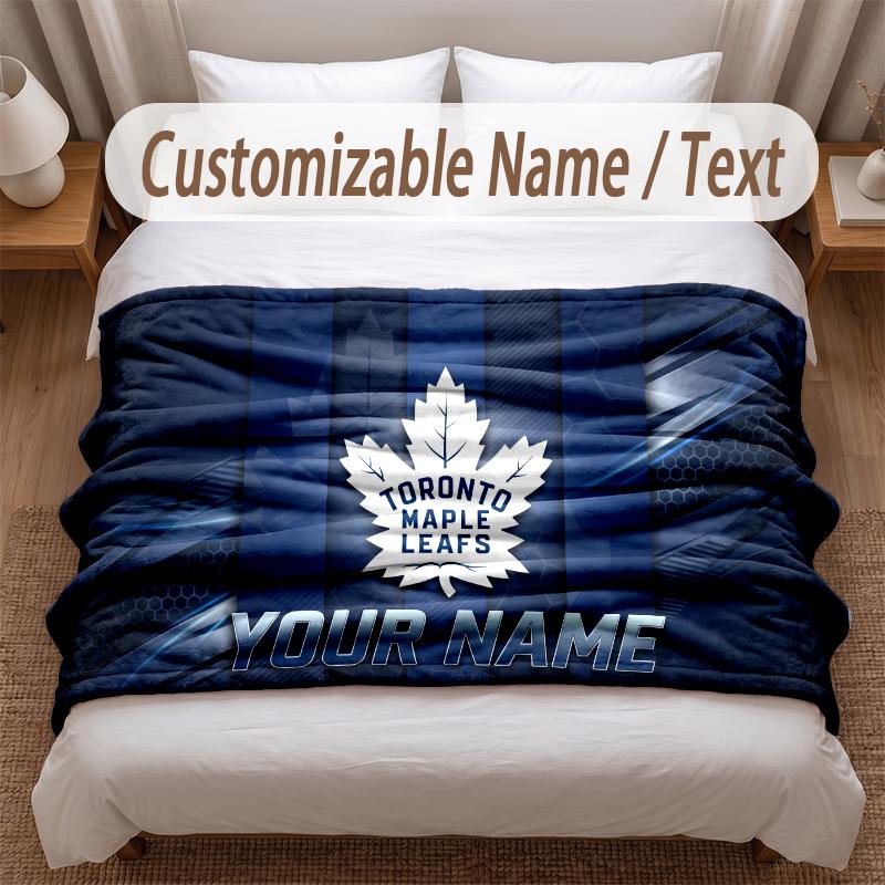 Toronto Maple Leafs Printed Flannel Blanket Custom Name Text Soft Warm Throw For Bedroom Holiday Gift