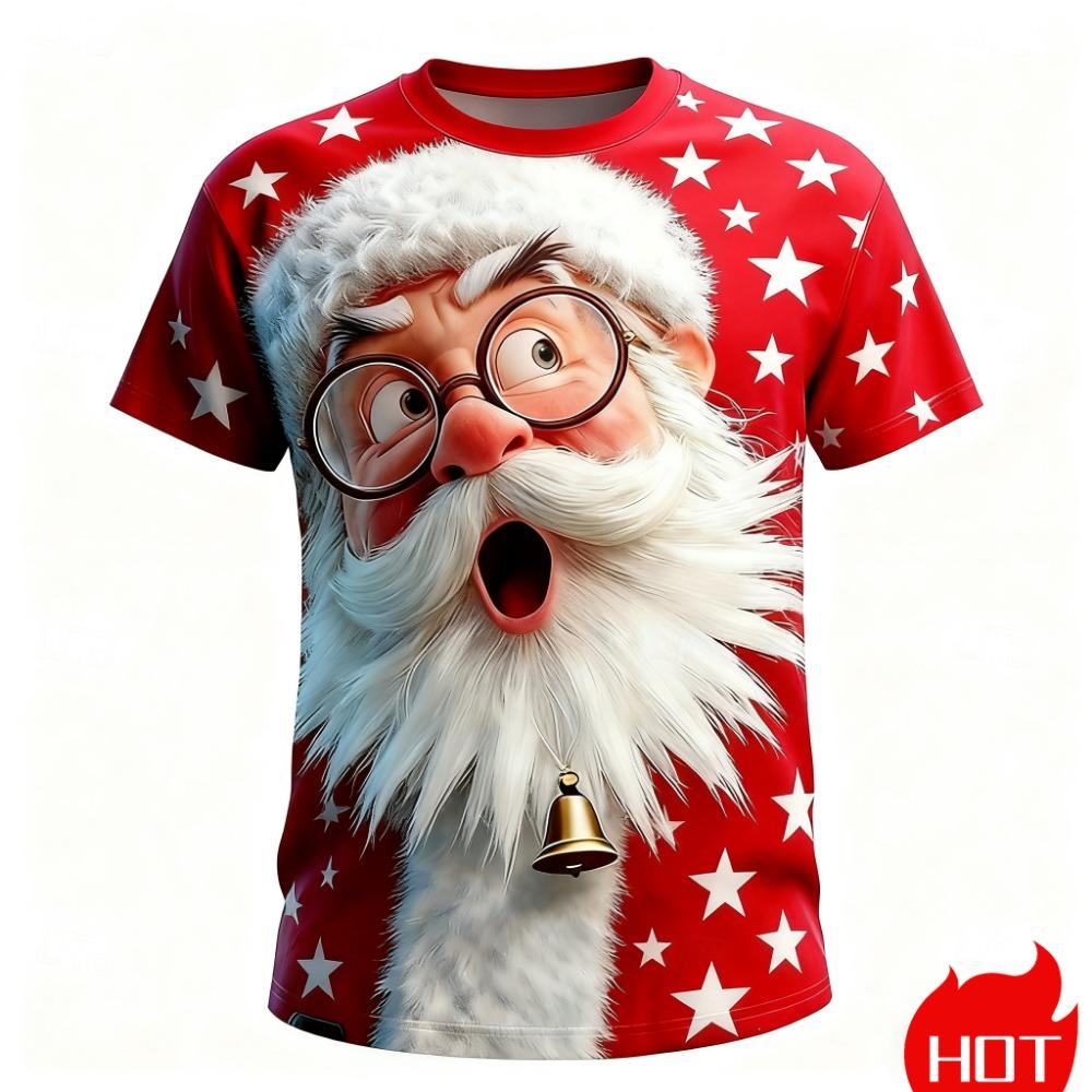 Christmas T-Shirt for Men 3D Santa Claus Print Casual Short Sleeve Tee