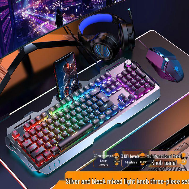 Pioneer 810 Gaming Set: Mechanical Feel Keyboard, Mouse, Headset with Knob