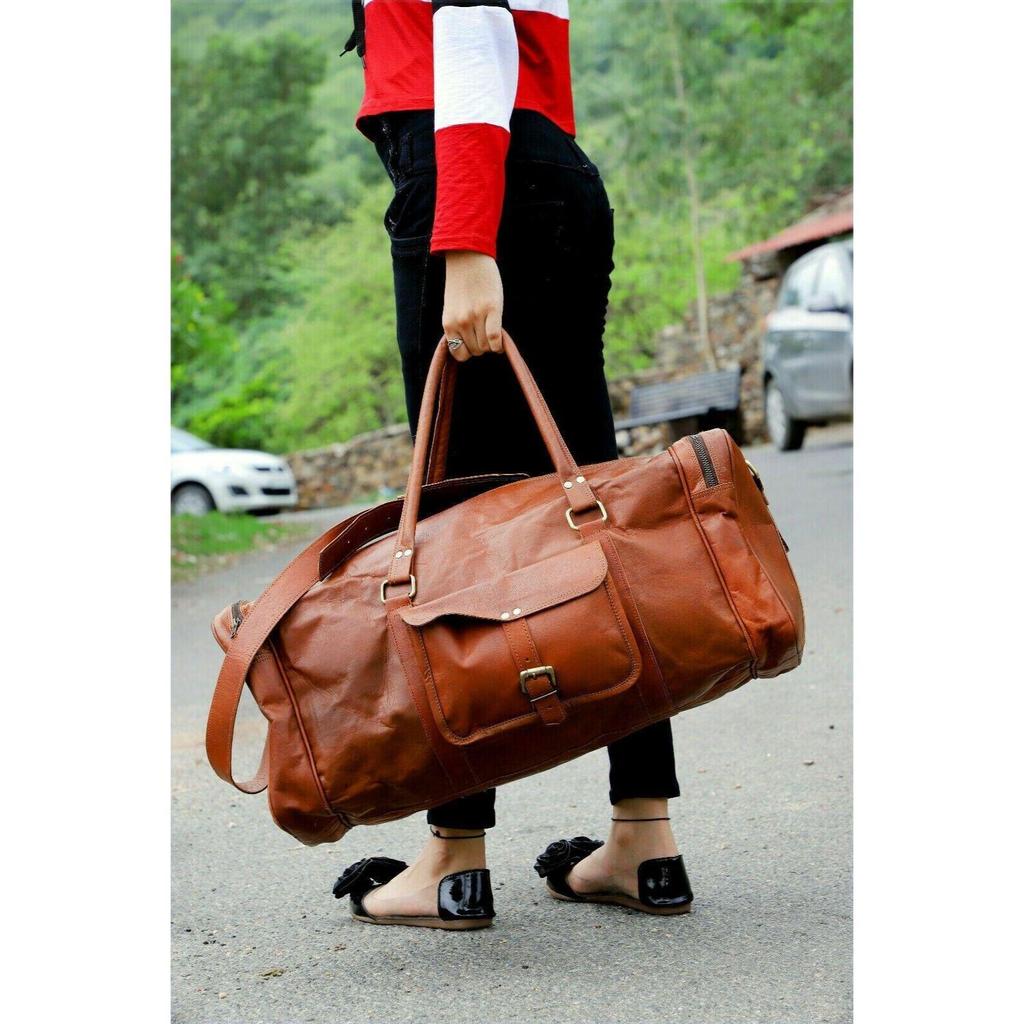 Men's New Travel Bag Hand-Crafted Real Goat Leather Duffel Weekend Gym Sport