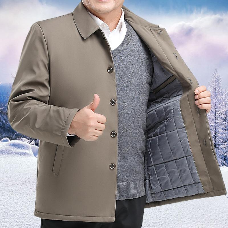 Men's Jacket Fleece Thickened Jacket Dad Cotton Coat Warm Loose Autumn and Winter