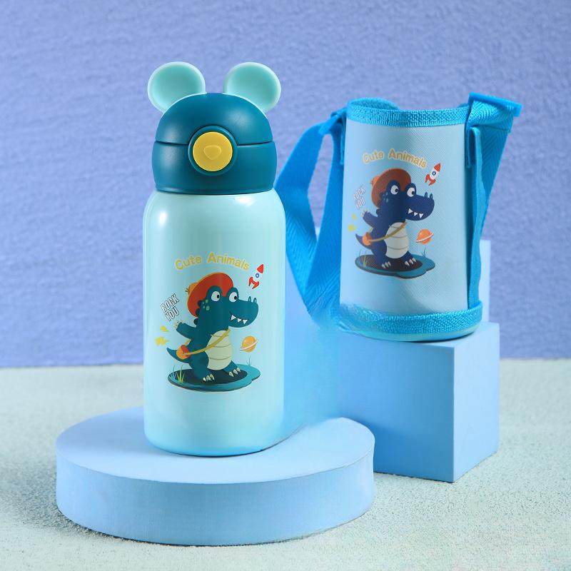 Childrens Mug Straw 304L Stainless Steel Drinking Cup with Lid Dual-use Outdoor Activity