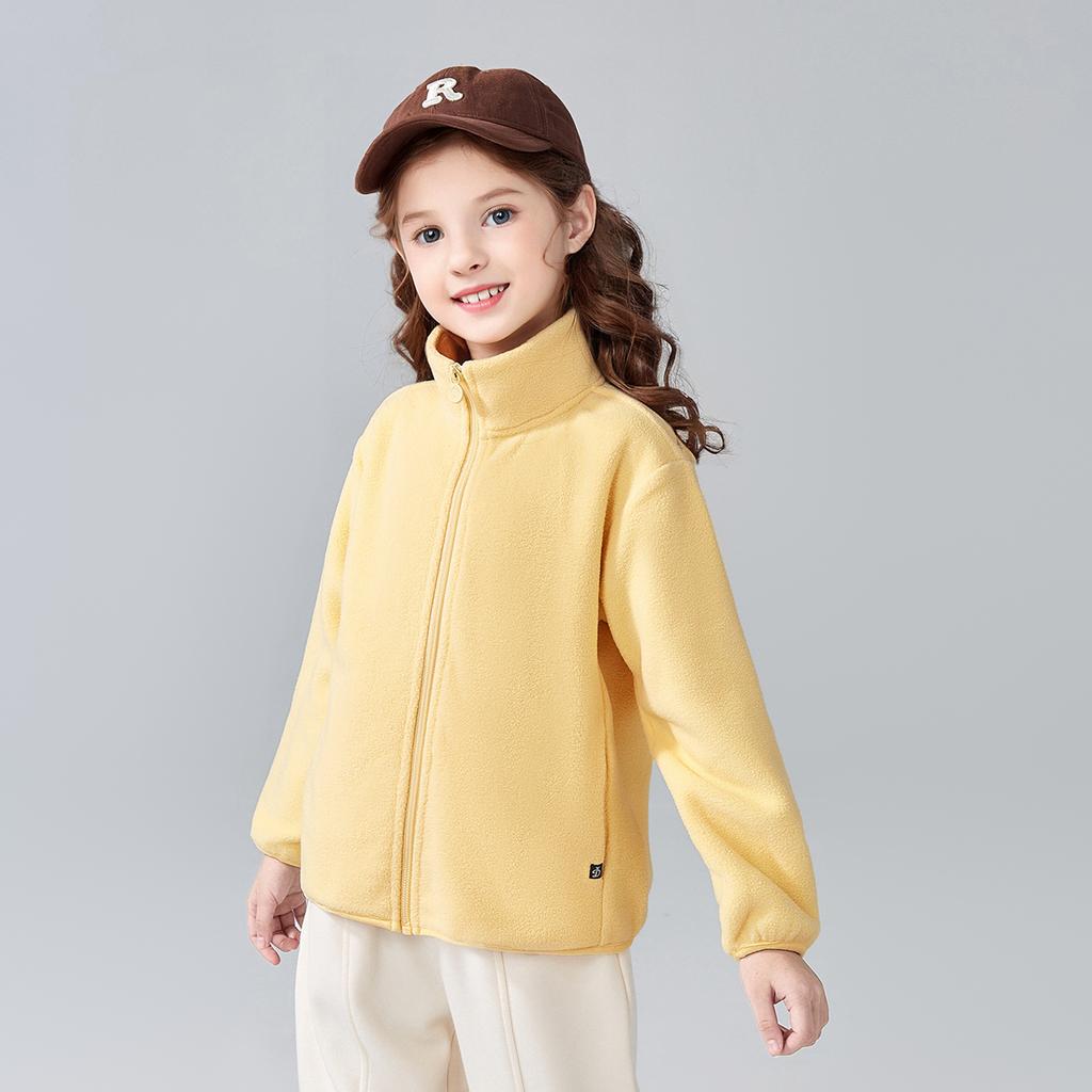 Multi colored soft glutinous fleece jacket for girls in spring and autumn, middle-aged and young children, standing collar warm jacket for children