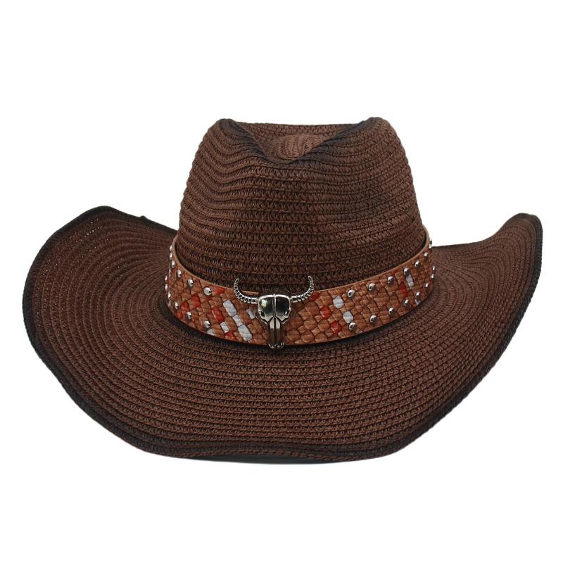 Frühling und Sommer Böhmisch West Stierkopf Cowboy Strohhut Grenzüberschreitender Außenhandel Winddichtes Seil Tibetisch Tibetisch Geschenk Hut