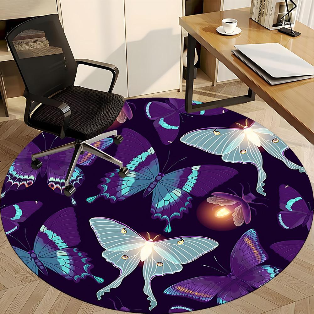 1PC Butterfly Night Light Office Round Rug, Non slip, Soft and Durable Office Rug for Interior Decoration, Perfect for Office