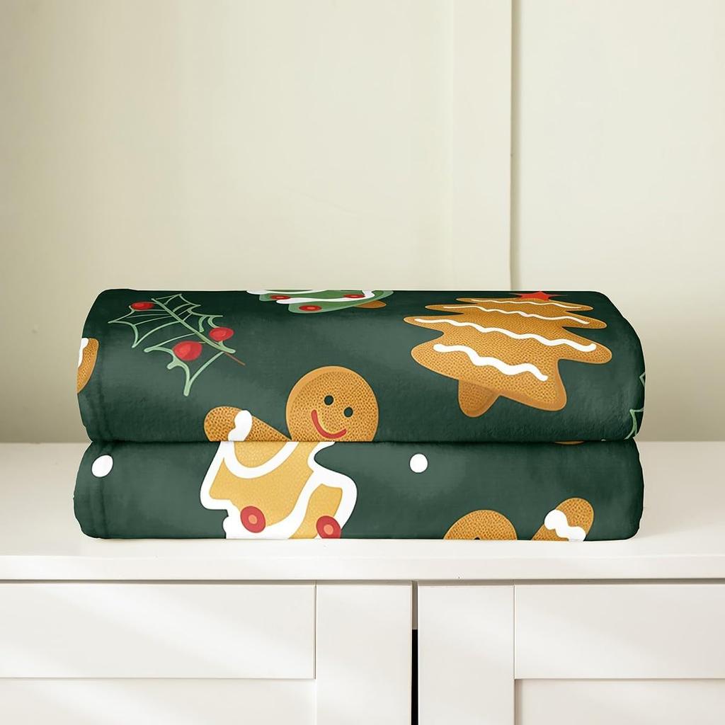 Merry Christmas Flannel Fleece Throw Blanket Gingerbread Man Baby Xmas Tree Fleece Throw Blanket for Kids Women Men Bed Couch