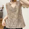 Canotta da Donna in Cotone e Lino con Fiore Ricamato Top Estivo
